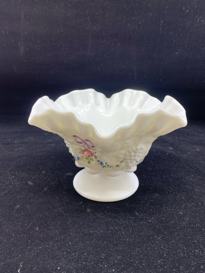 VTG FOOTED FLORAL PAINTED DISH- SIGNED.