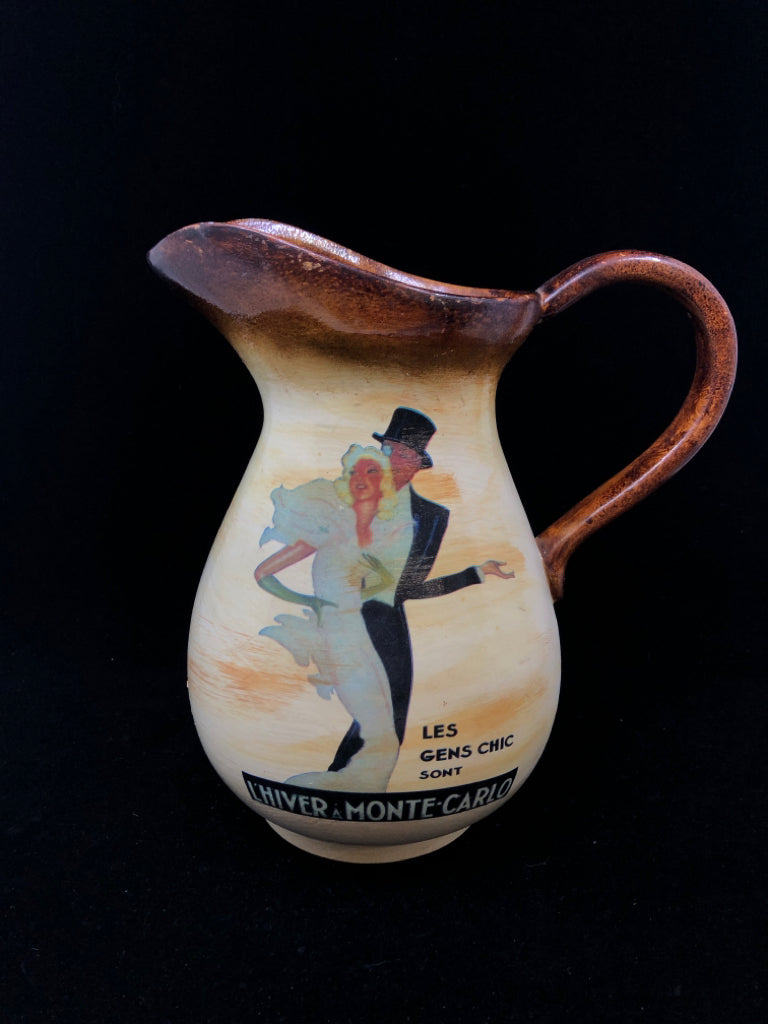L'HIVER A MONTE-CARLO DECORATIVE CERAMIC PITCHER.