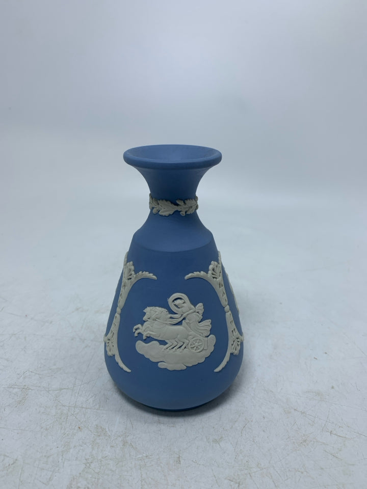 JASPERWARE MAN BEING PULLED BY HORSES VASE.