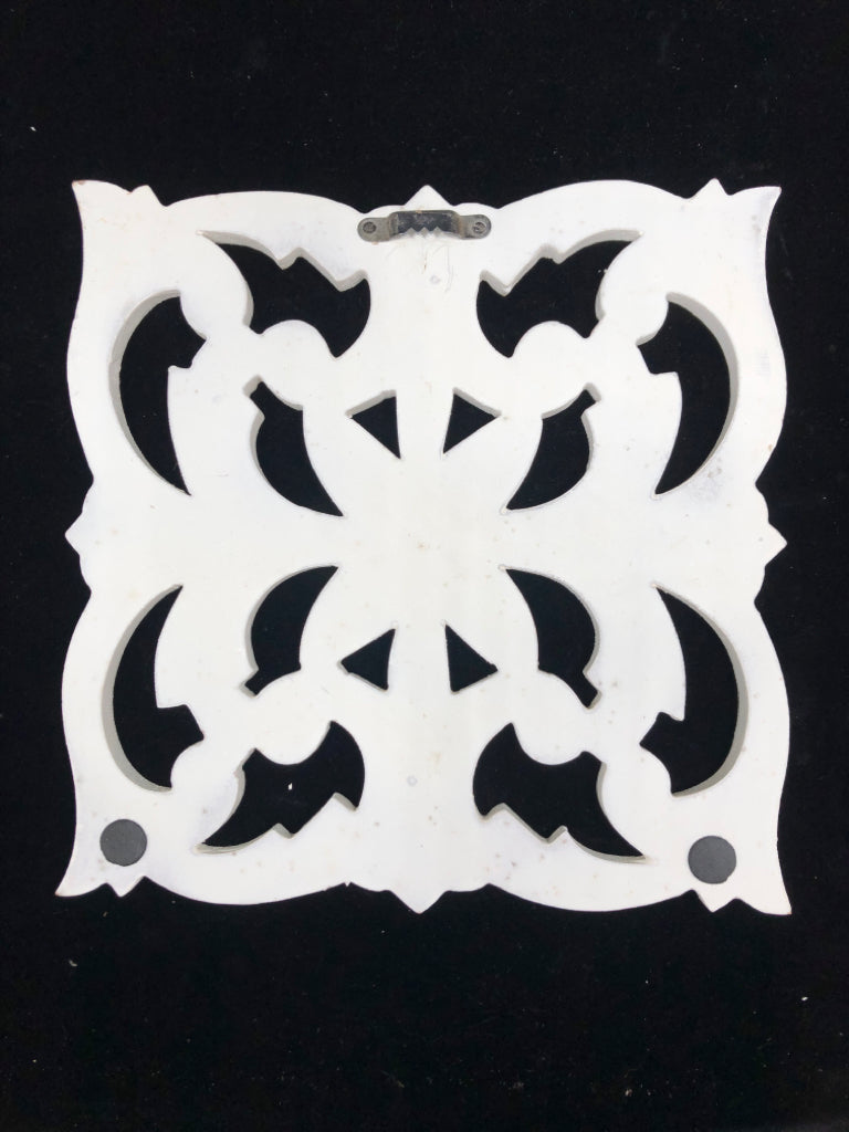 WHITE HAND-CARVED FLORAL WOOD PANEL.