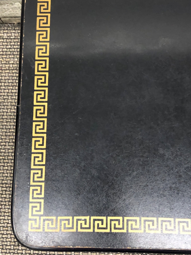 SMALL BLACK W GOLD SCROLL DESIGN TABLE.