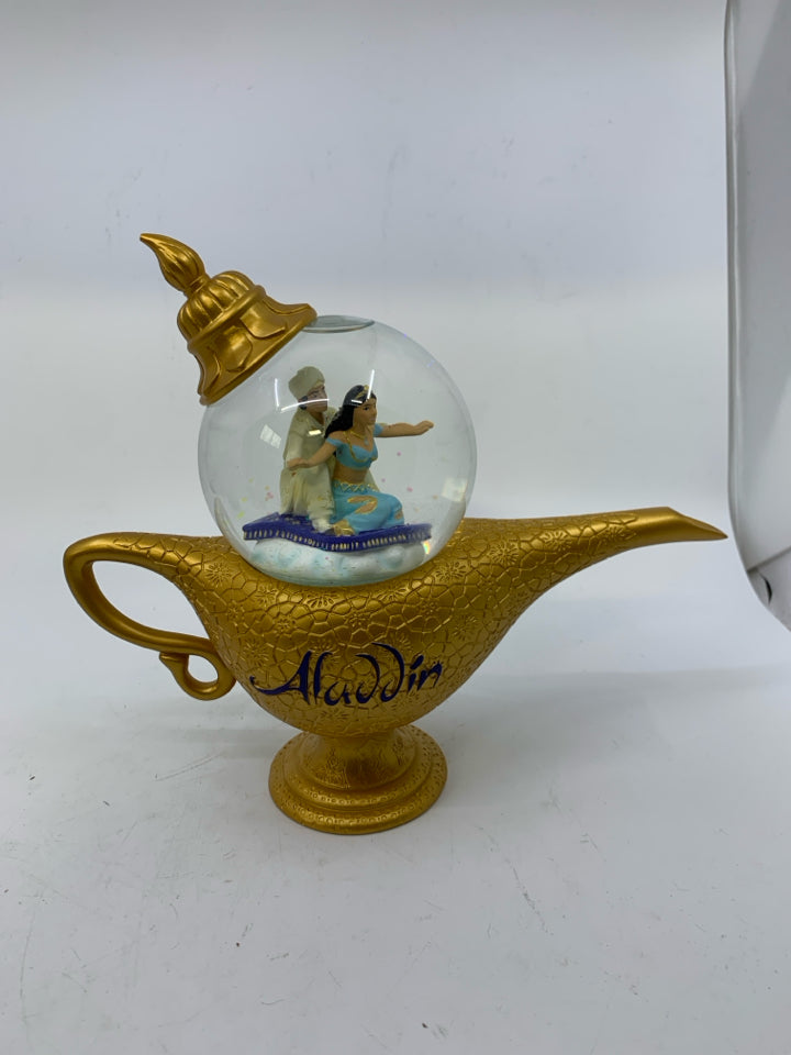 ALADDIN & JASMINE INSIDE JEANIE BOTTLE SNOW GLOBE MUSIC WORKS.