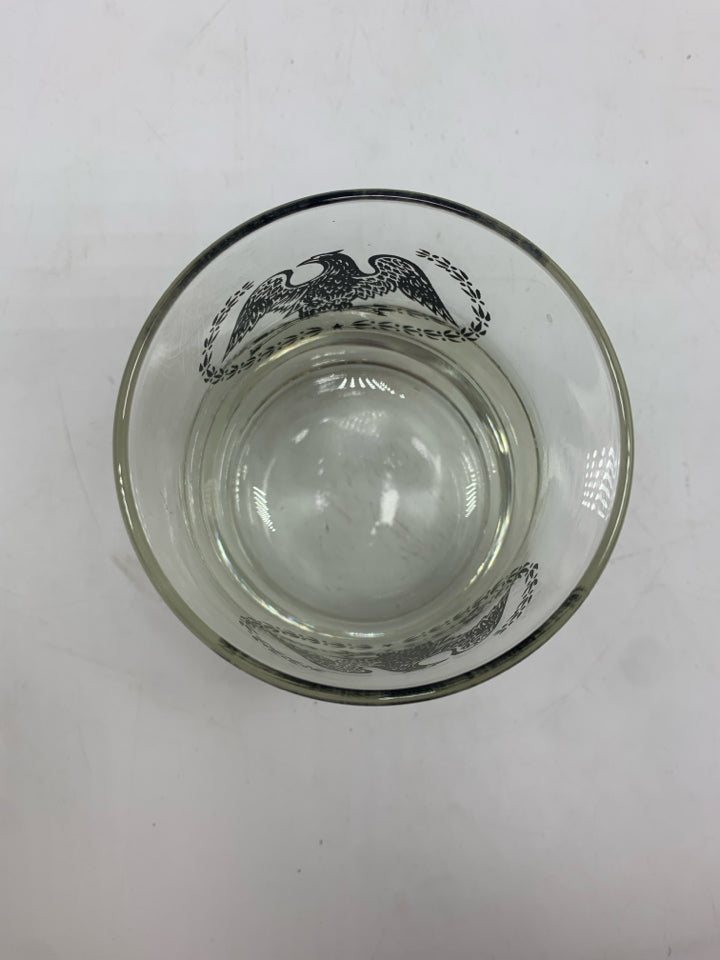 6PC VTG WHISKY GLASSES W/EAGLE DESIGN+ICE BUCKET W/LID.