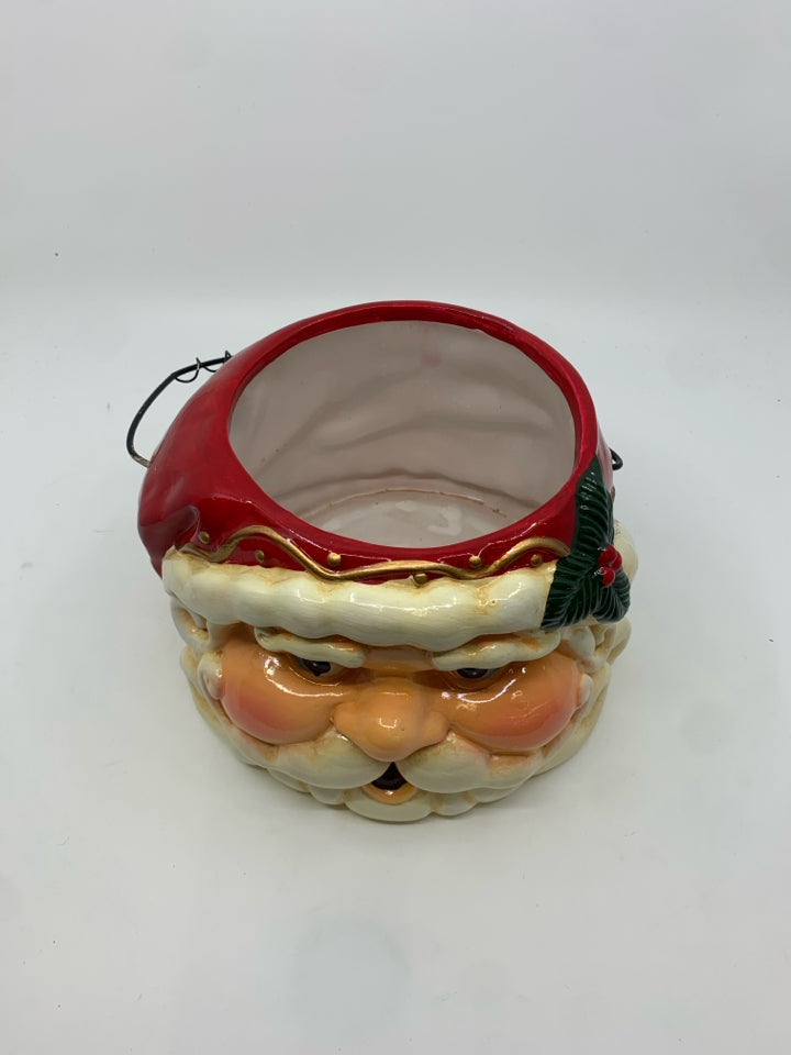 CERAMIC SANTA HEAD BASKET.