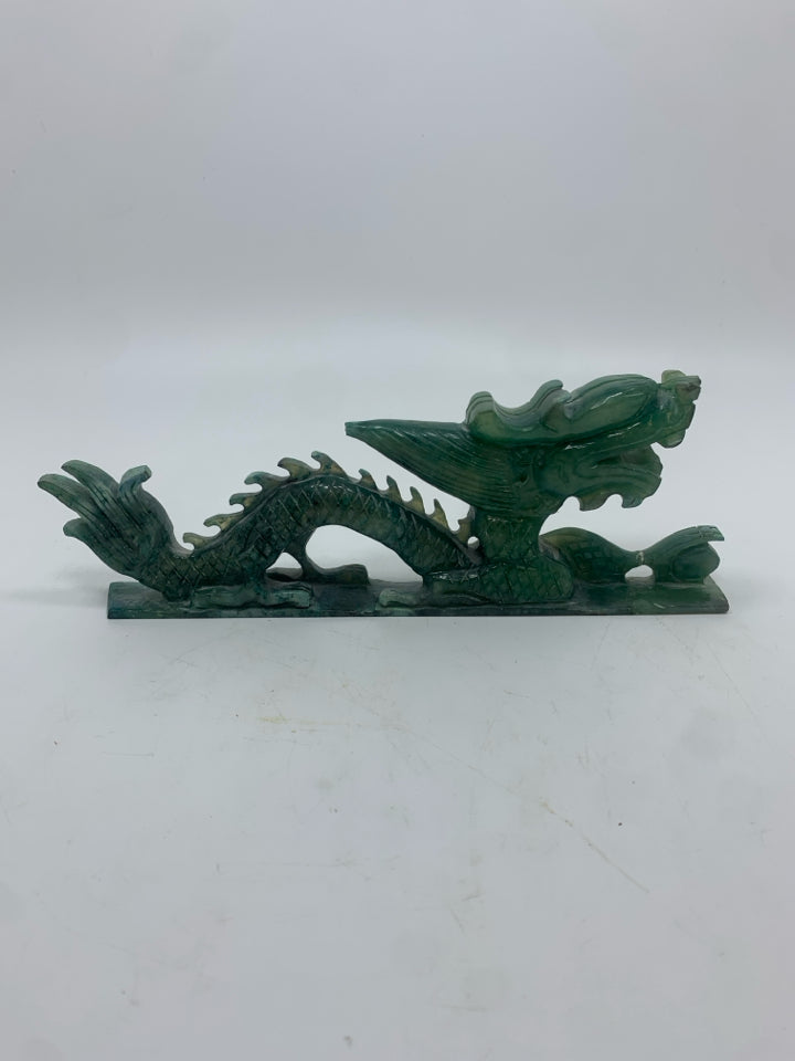 GREEN JADE STYLE CHINESE DRAGON FIGURE.