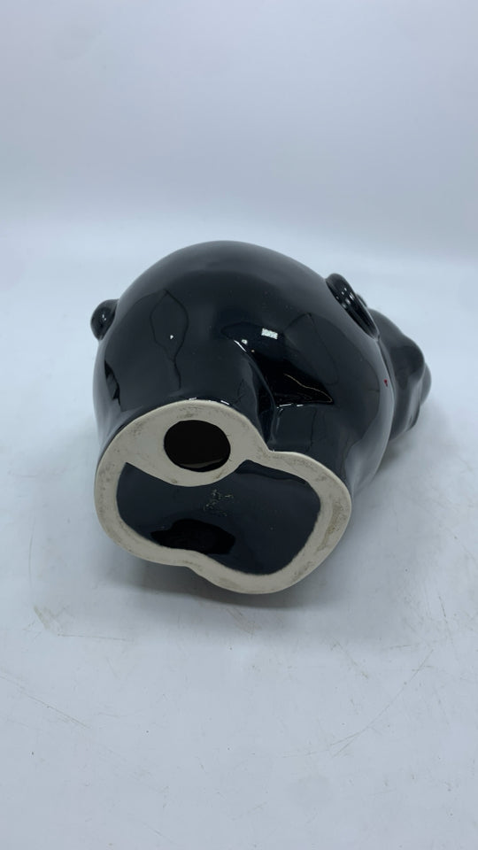 CERAMIC BLACK ELEPHANT SCULPTURE.