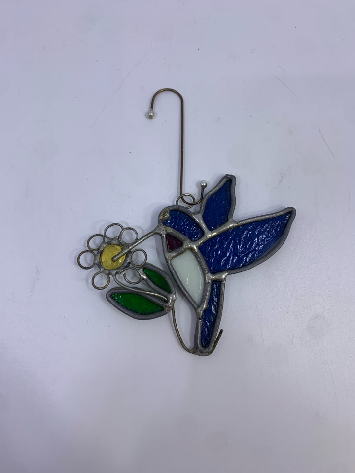 HUMMINGBIRD W/FLOWER HAND-CRAFTED STAINED GLASS SUN CATCHER.