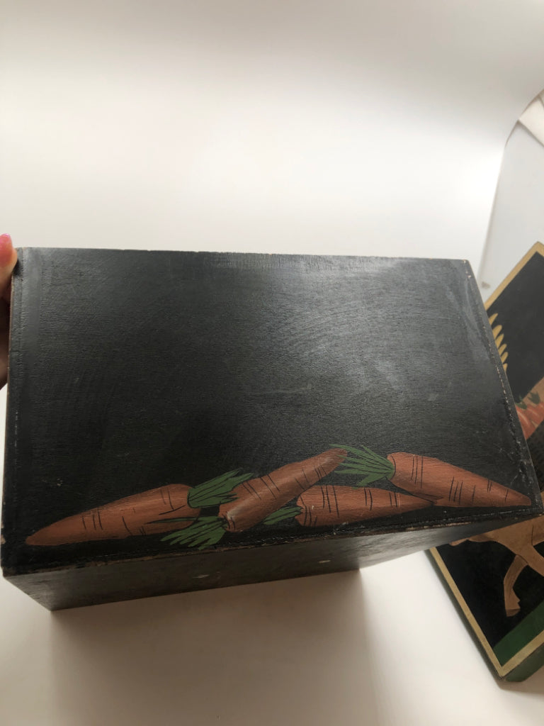 PRIMITIVE ROOSTER ON PIG STORAGE BOX.
