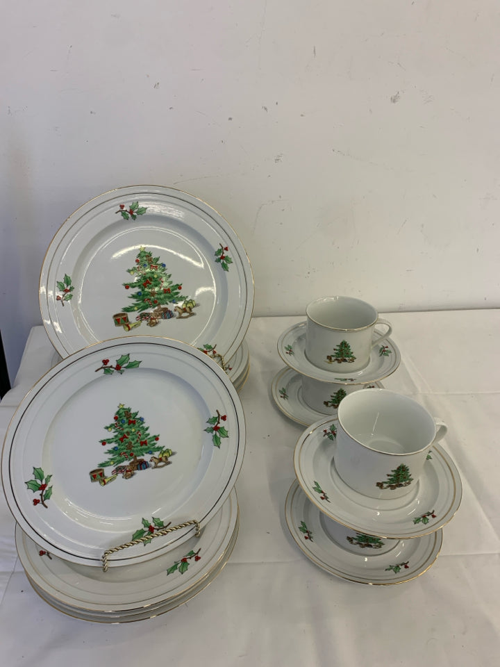 16 PC HOLIDAY HOSTESS SERV FOR 4- 4 DINNER PLATES, 4 CUPS, 4 SAUCERS 4 LUNCH PLA