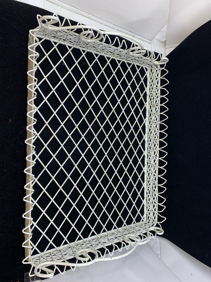 WHITE LARGE METAL TRAY W/ HANDLES.