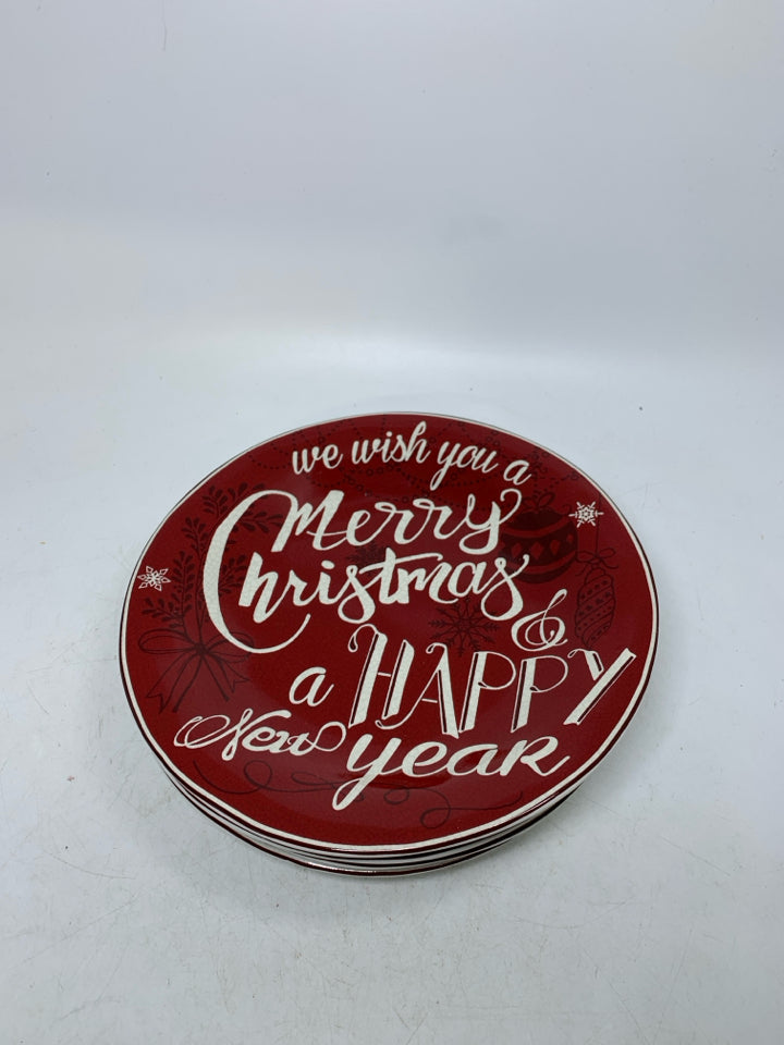 4 RED/WHITE HOLIDAY TUNES LUNCH PLATES 222 FIFTH.