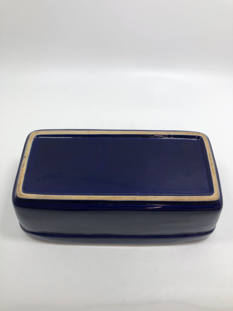 BLUE GLAZED CERAMIC LOAF DISH.