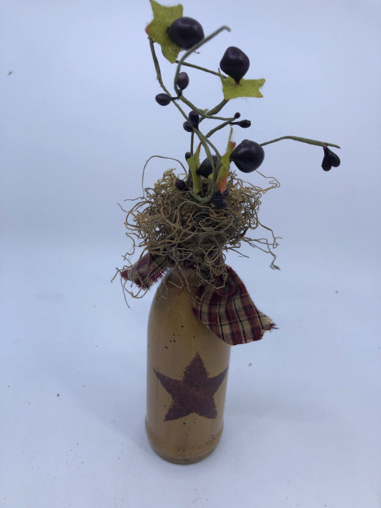 TAN W STAR PRIMITIVE BOTTLE W FAUX BERRIES.