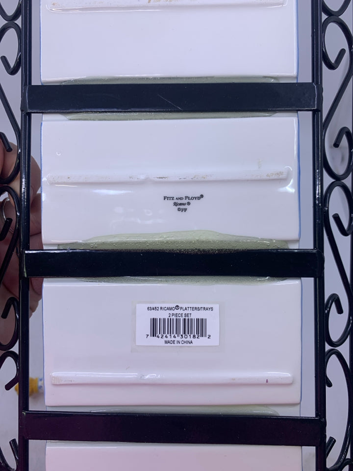 2 PC RICAMO METAL/CERAMIC TRAY W/ CHEESE KNIFE.