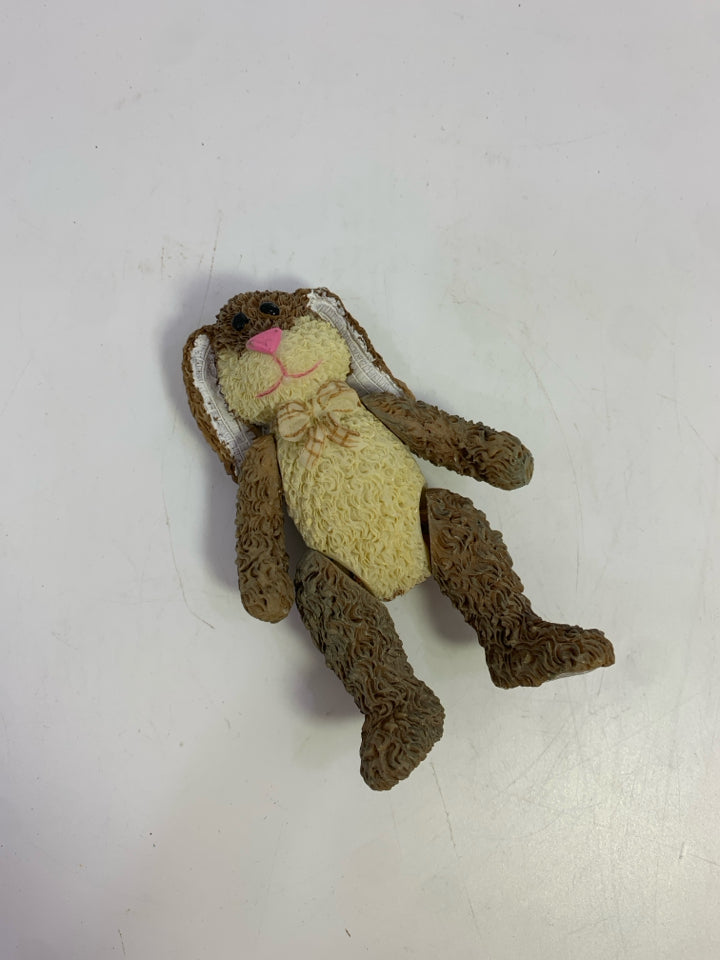 SMALL MOVABLE BROWN & CREAM BUNNY FIGURINE.