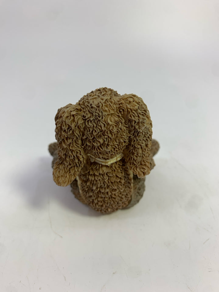 SMALL MOVABLE BROWN & CREAM BUNNY FIGURINE.