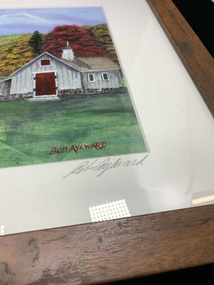 COUNTRY ROAD + FARM SIGNED, FRAMED PRINT.