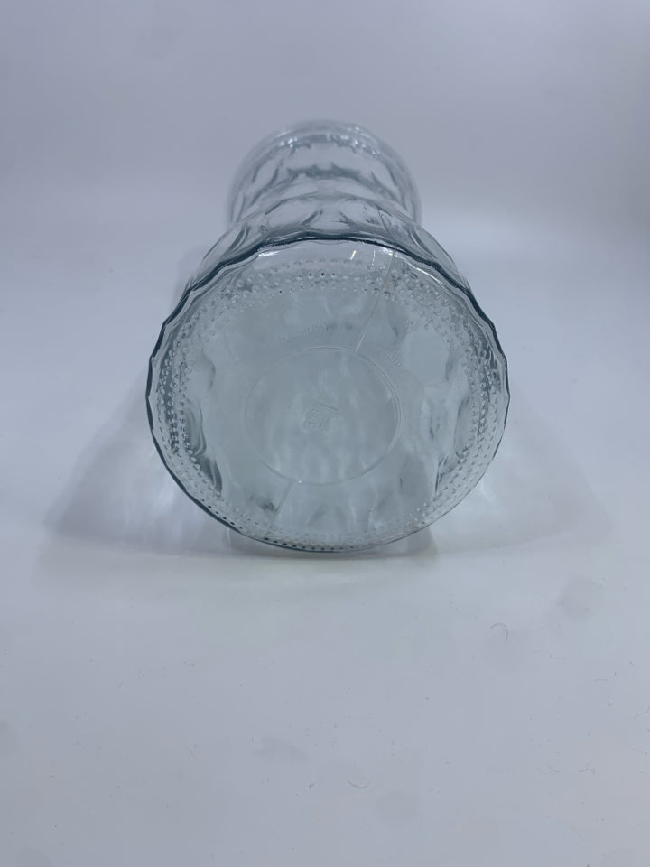 WAVY RIBBED TALL GLASS VASE.