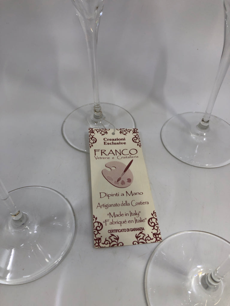4PC FRANCO CHAMPAGNE GLASSES W/LACE DESIGN.