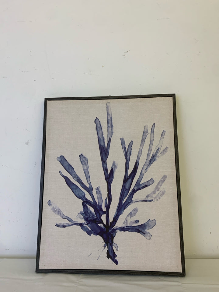 BLUE ABSTRACT (CORAL) IN DARK GREY FRAME.