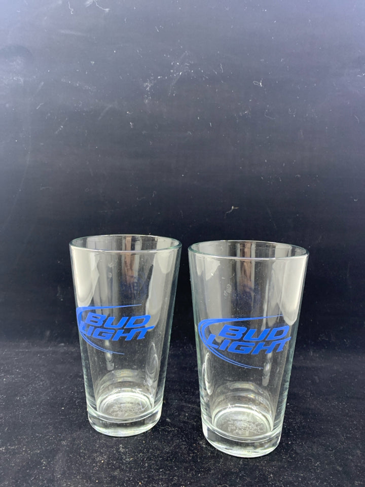 2 BUD LIGHT BEER GLASSES.