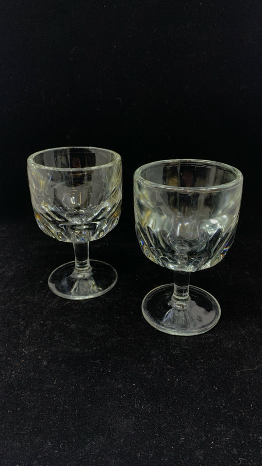 2 HEAVY GLASS THUMBPRINT GOBLETS.