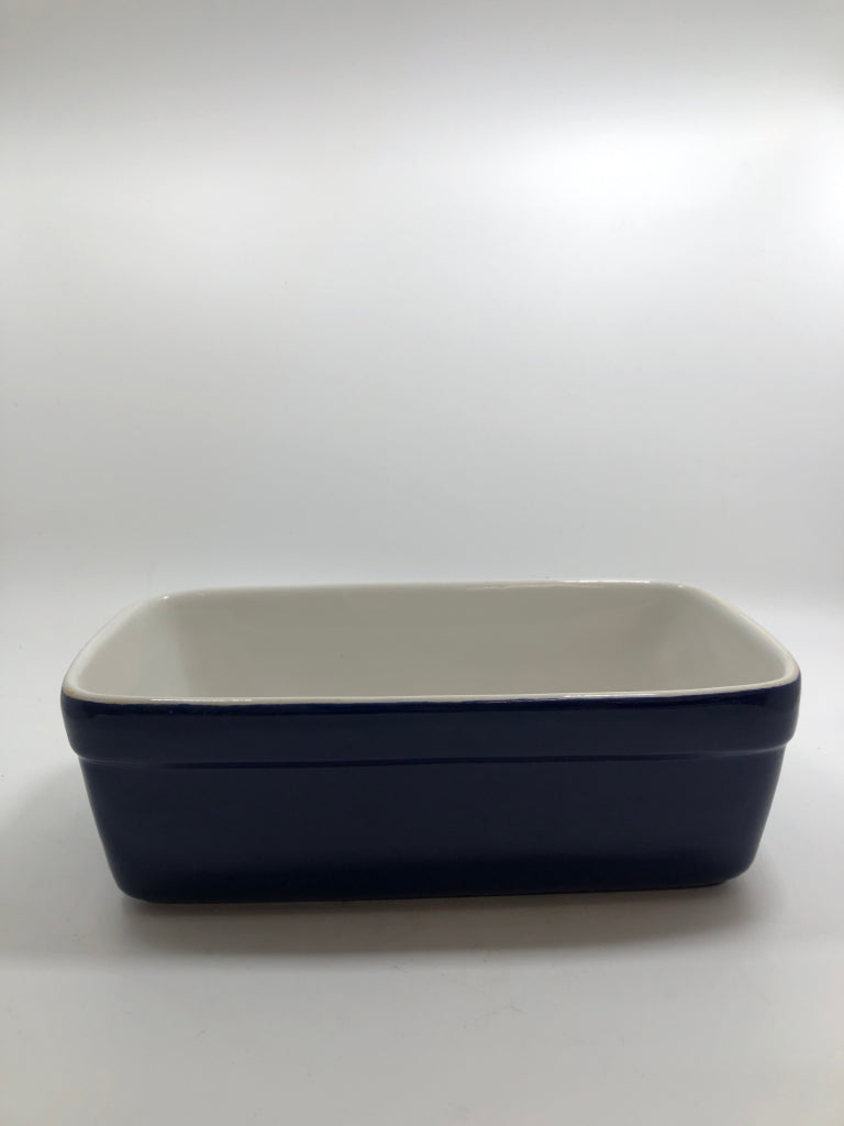 BLUE GLAZED CERAMIC LOAF DISH.