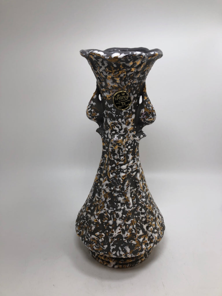 VTG GOLD SPECKLED SAVOY GRAY VASE.