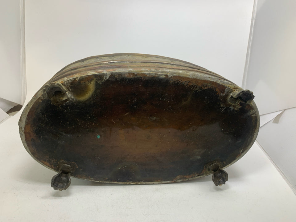 VTG FOOTED OVAL METAL PLANTER.