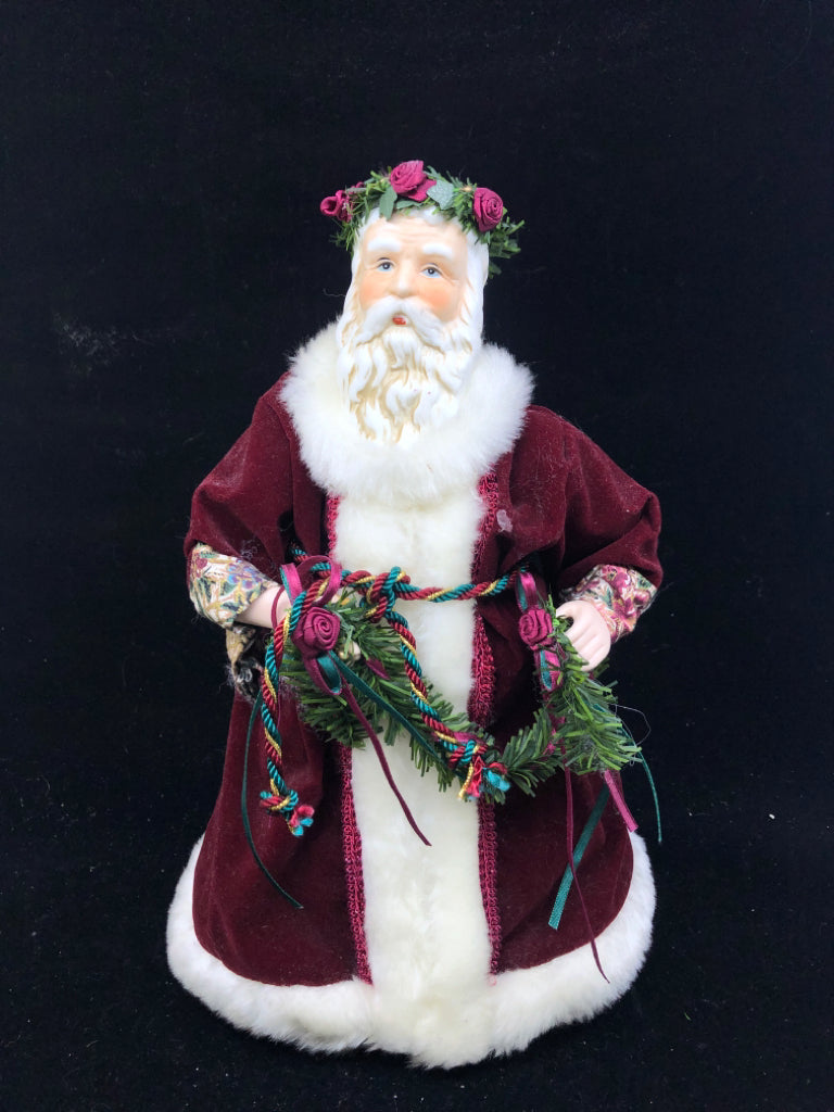 MAROON SANTA TREE TOPPER W WREATH.