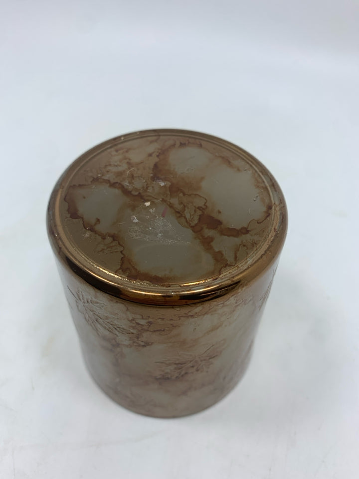 SM ORANGE MERCURY GLASS PILLAR CANDLE HOLDER.
