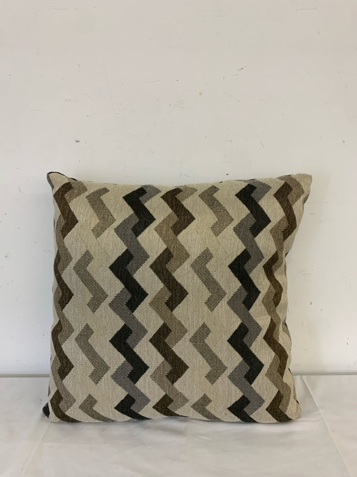 BROWN GREY ZIG ZAG PATTERN PILLOW.