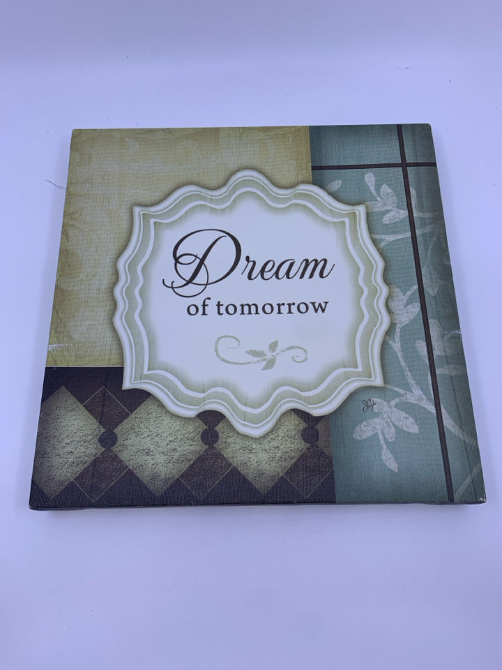 TEAL DREAM FOR TOMORROW CANVAS WALL HANGING.