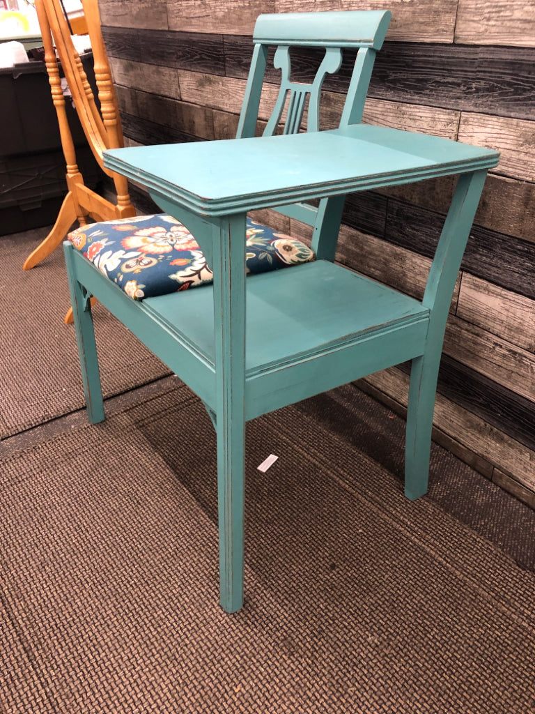 TEAL PAISLEY TELEPHONE DESK.