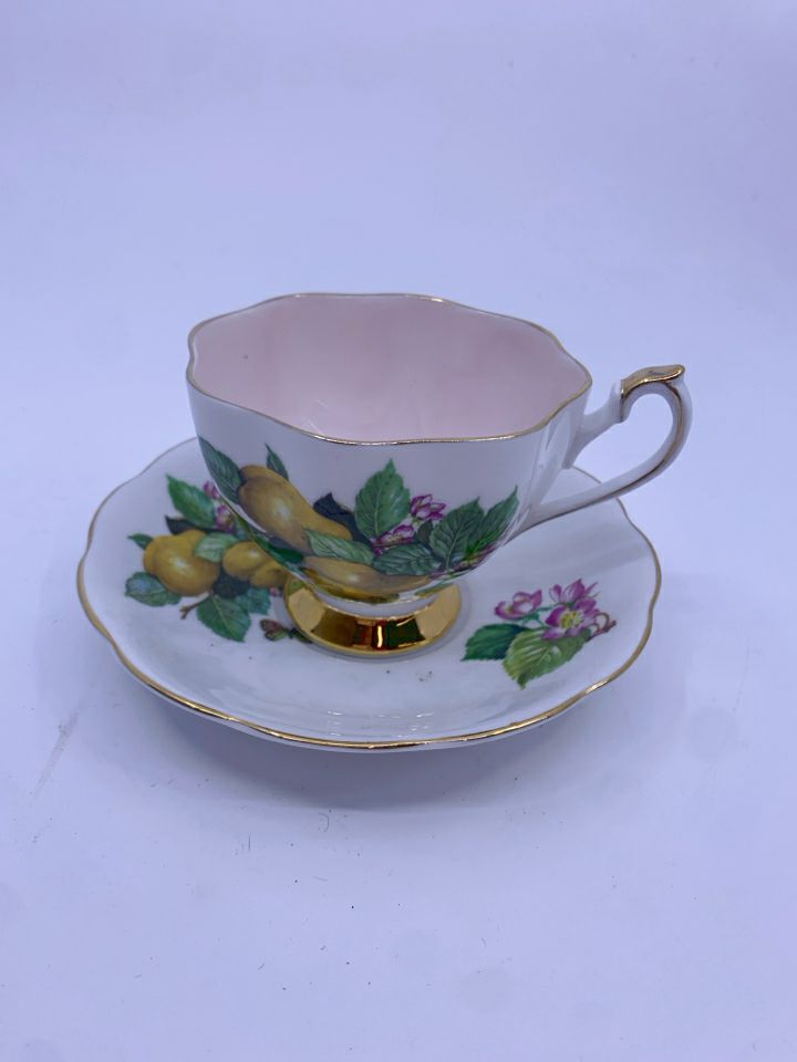 QUEEN ANNE PEAR PATTERN TEACUP AND SAUCER.