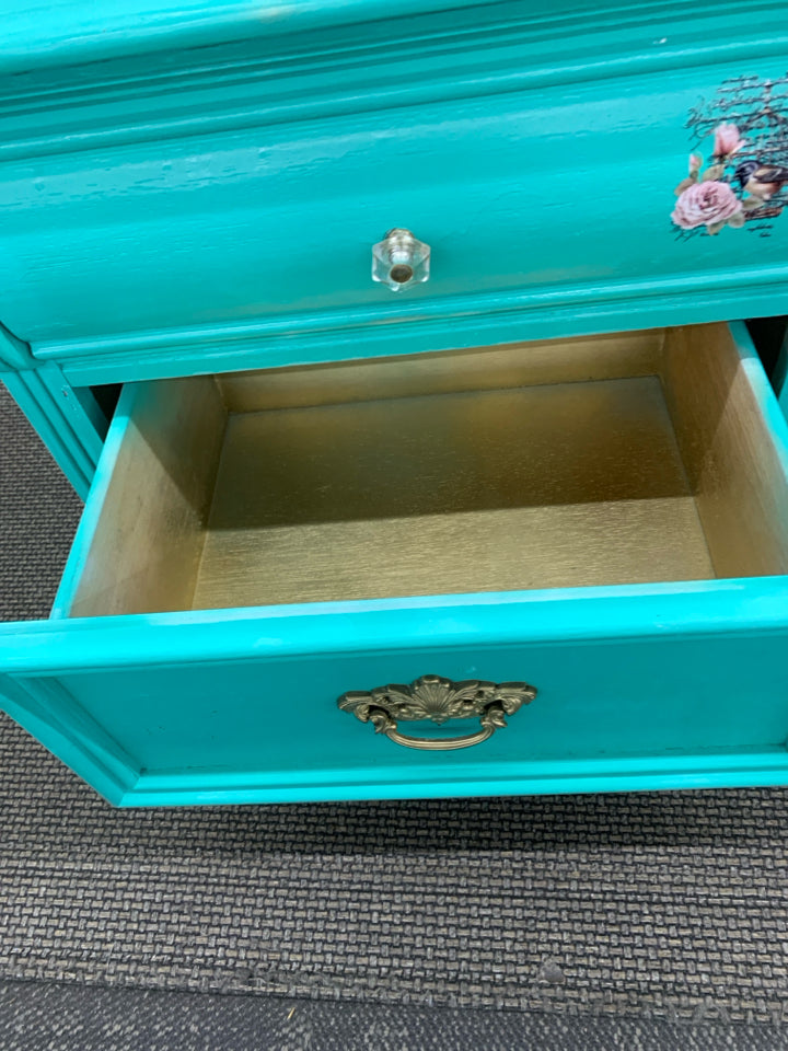BRIGHT TEAL 2 DRAWER NIGHT STAND.