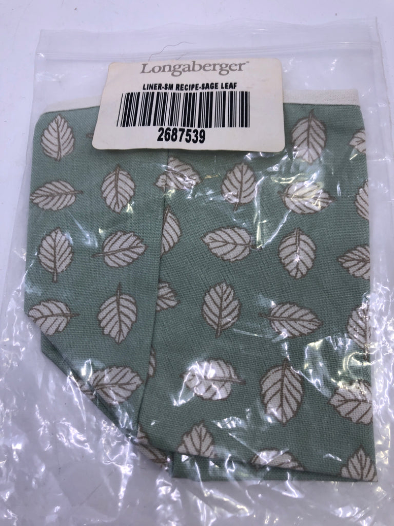 TEAL LONGABERGER SMALL RECIPE BASKET LINER IN BAG.