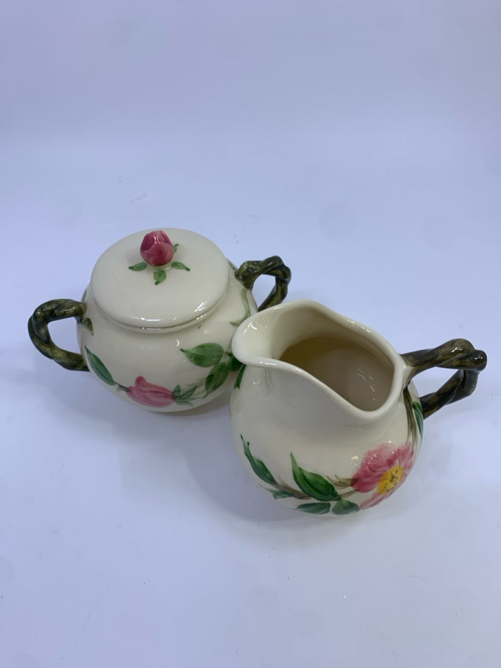 VTG PINK FLOWER CREAM & SUGAR SET FRANCISCAN.