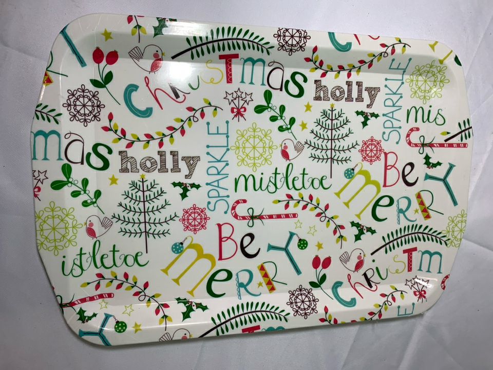 PLASTIC COLORFUL CHRISTMAS WORDED THEMED TRAY.