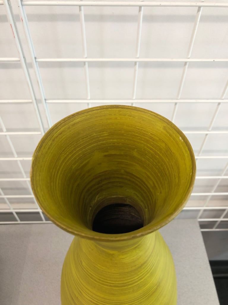 GREEN PAINTED LIGHT WOODEN VASE.