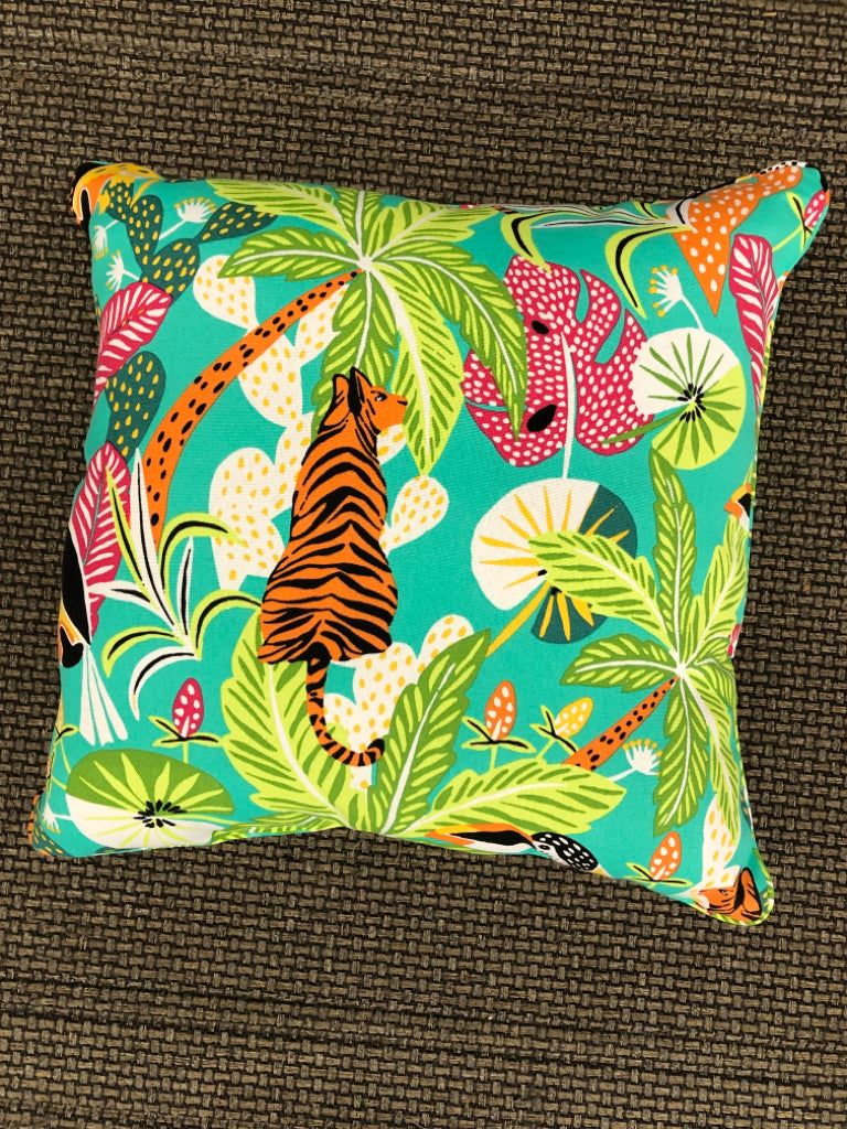 COLORFUL TIGER & PALM TREE PILLOW.