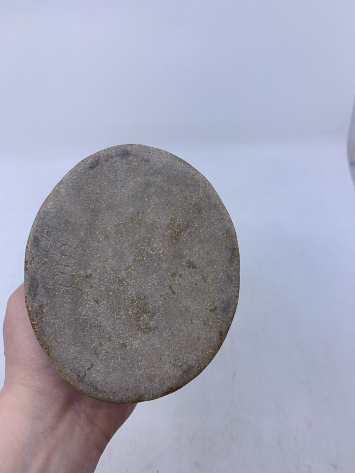 LIGHT GREY OVAL POTTERY VASE.