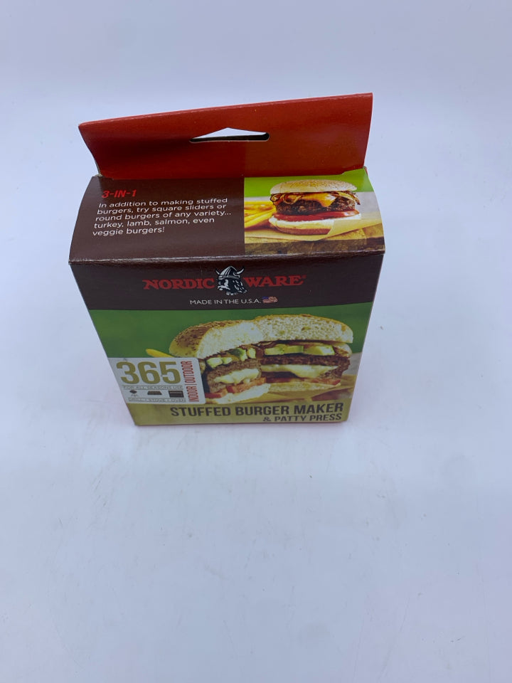 NIB NORDIC WARE STUFFED BURGER MAKER.