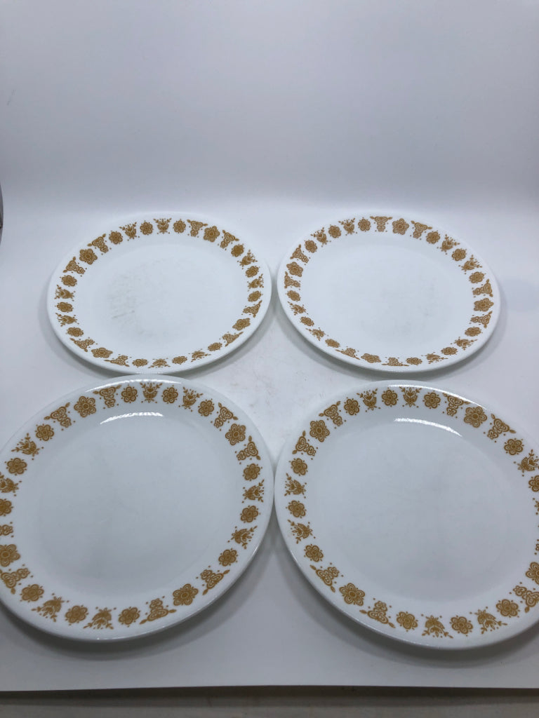 4 BUTTERFLY GOLD PATTERN LUNCH PLATES.