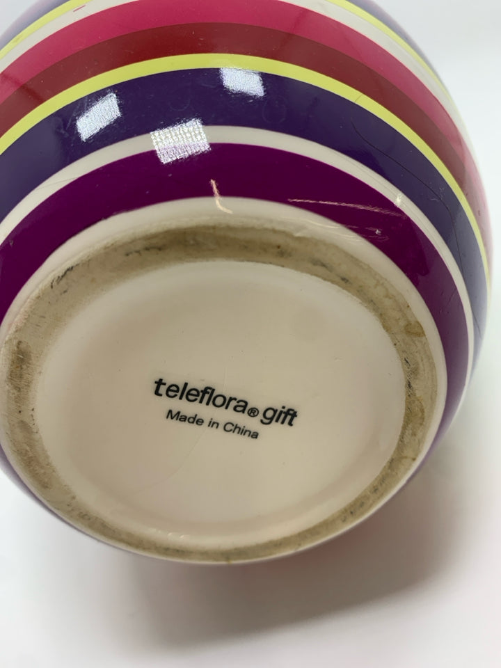 PURPLE STRIPE CERAMIC PITCHER VASE.