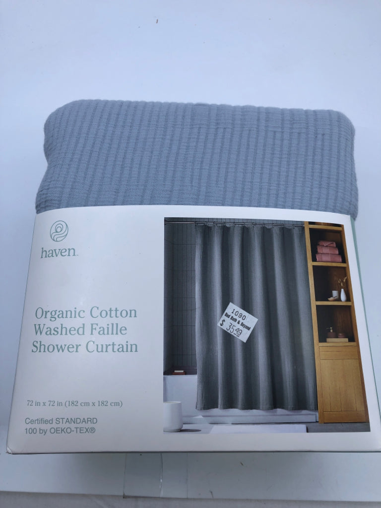 NIP LIGHT BLUE ORGANIC COTTON SHOWER CURTAIN HAVEN.