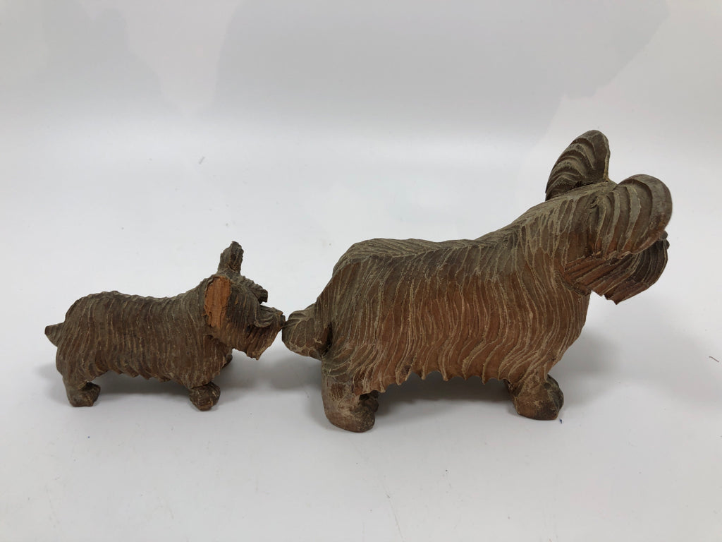 2 HAND-CARVED TERRIER DOGS.