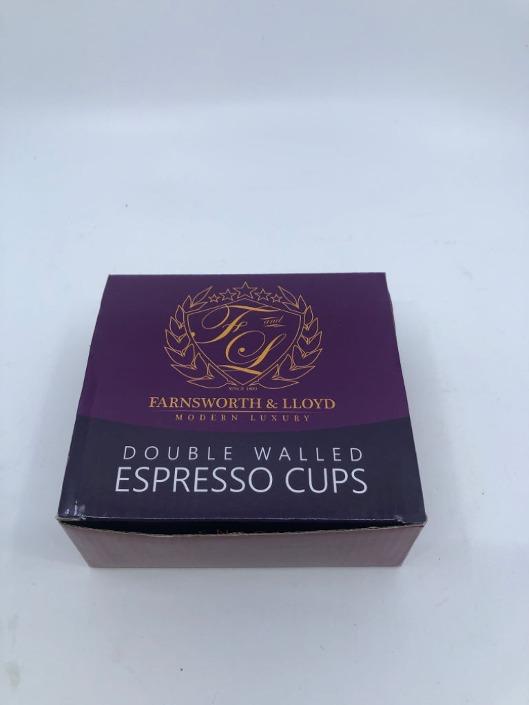 4 NIB DOUBLE WALLED ESPRESSO MUGS.