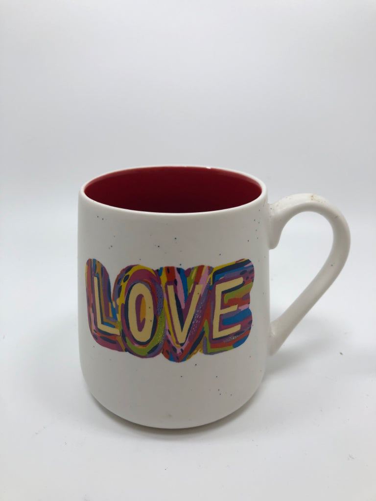 SPECKLED LOVE CERAMIC MUG W/RED INSIDE.