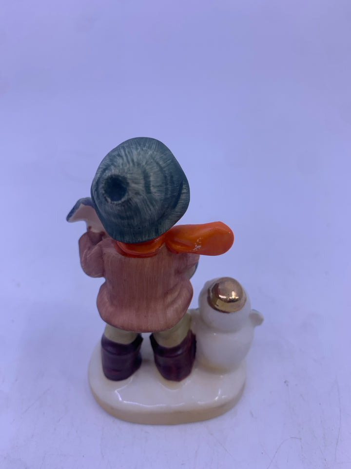 VTG BOY W/ BLUE GUITAR/SNOWMAN FIGURINE.